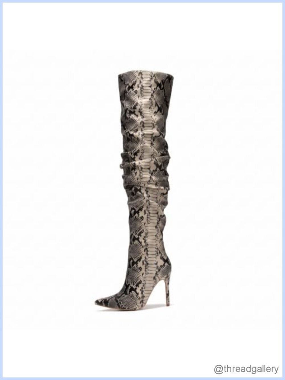 Snake Print Pointed Toe Thigh High Over Knee Boots Slouch 4in Heel